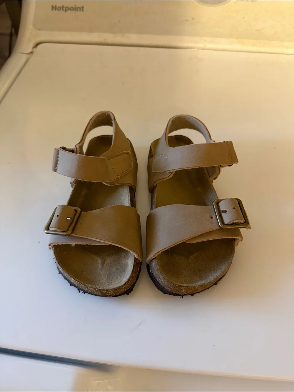 Kids Tan Leather Buckle Sandals